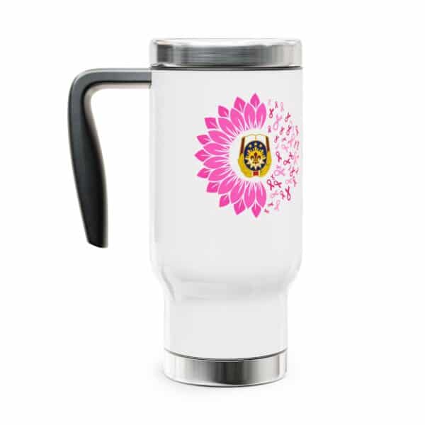 WACH Breast Cancer Awareness Stainless Steel Travel Mug with Handle, 14oz - Image 3