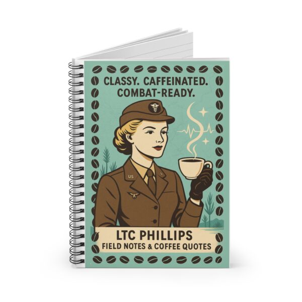 Vintage Coffee Quote Spiral Notebook - Classy Caffeinated Combat-Ready, Journal, Memo Pad, Gift for Writers, Note Taking, Office Decor - Image 2