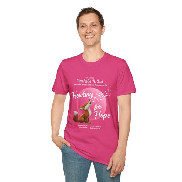 'Howling for Hope' Rachelle H. Lui Memorial Breast Cancer Awareness 5K Unisex T-Shirt, Softstyle Tee - Image 11