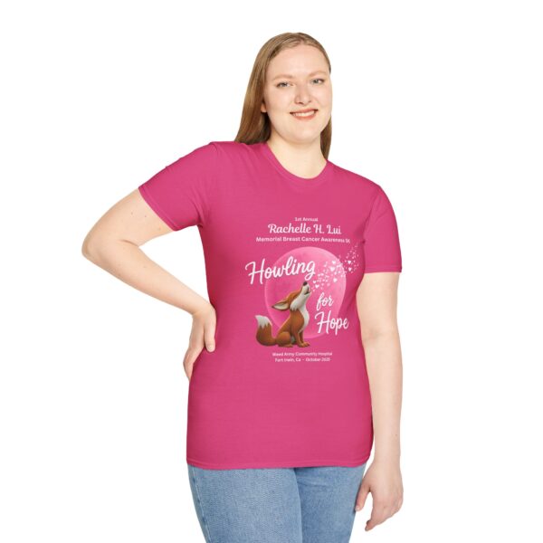 'Howling for Hope' Rachelle H. Lui Memorial Breast Cancer Awareness 5K Unisex T-Shirt, Softstyle Tee - Image 10