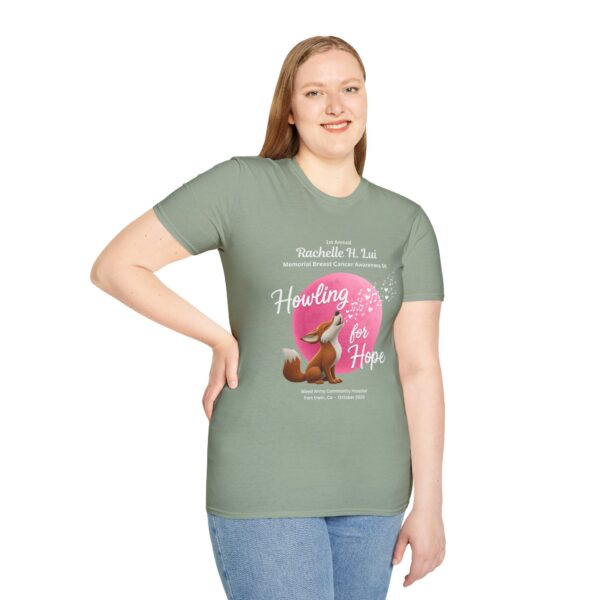 'Howling for Hope' Rachelle H. Lui Memorial Breast Cancer Awareness 5K Unisex T-Shirt, Softstyle Tee - Image 30