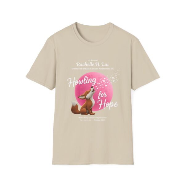 'Howling for Hope' Rachelle H. Lui Memorial Breast Cancer Awareness 5K Unisex T-Shirt, Softstyle Tee - Image 13