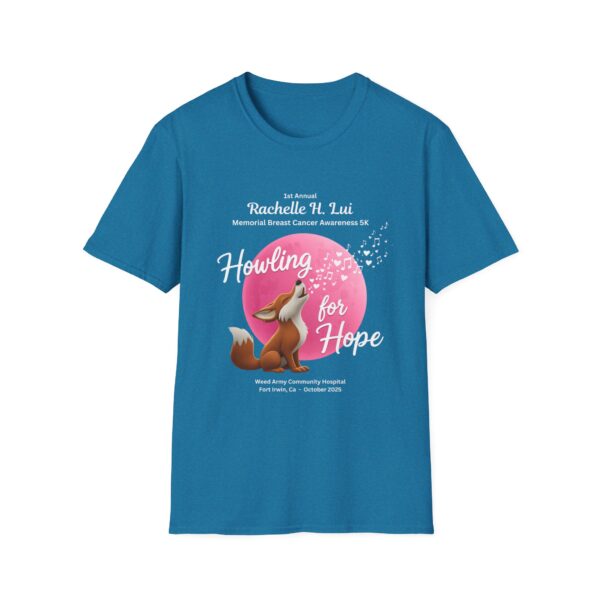 'Howling for Hope' Rachelle H. Lui Memorial Breast Cancer Awareness 5K Unisex T-Shirt, Softstyle Tee - Image 45
