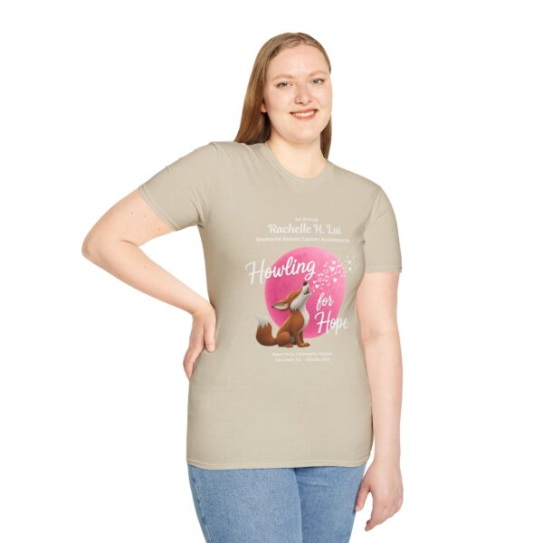 'Howling for Hope' Rachelle H. Lui Memorial Breast Cancer Awareness 5K Unisex T-Shirt, Softstyle Tee - Image 14