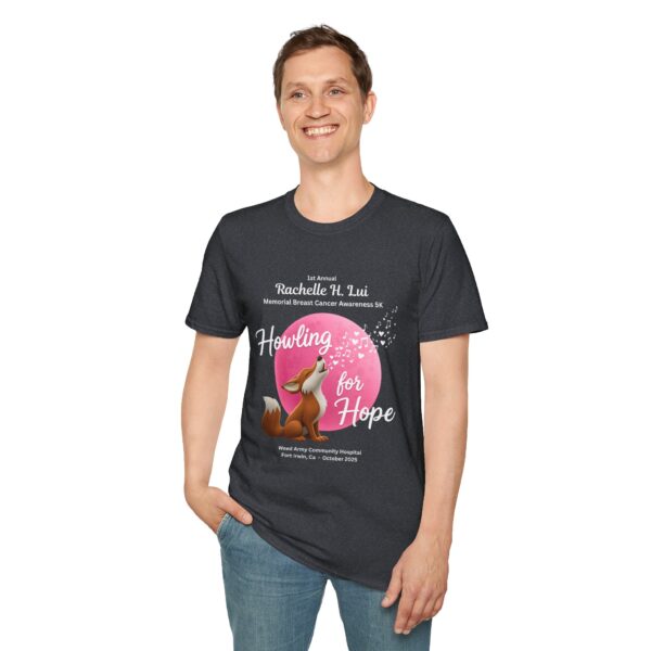 'Howling for Hope' Rachelle H. Lui Memorial Breast Cancer Awareness 5K Unisex T-Shirt, Softstyle Tee - Image 51