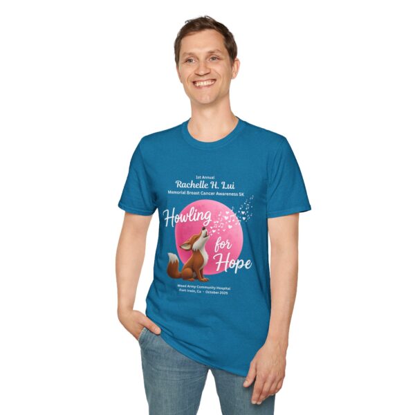 'Howling for Hope' Rachelle H. Lui Memorial Breast Cancer Awareness 5K Unisex T-Shirt, Softstyle Tee - Image 47